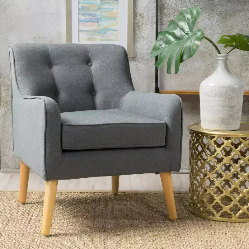 Poltrona imbottita a capitonné Mid-Century Modern