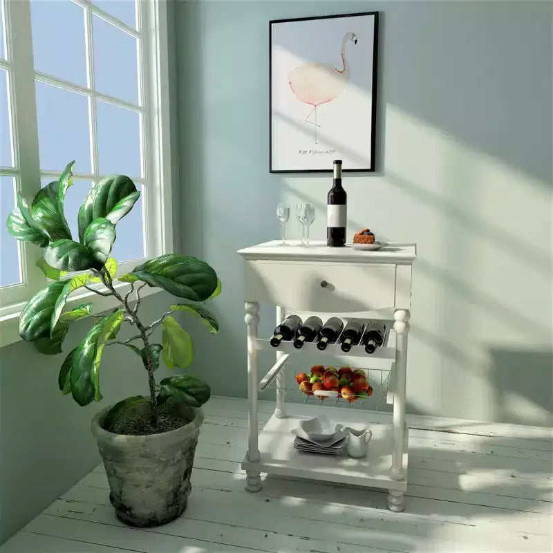 Carrello da Cucina Euro con 1 Cassetto, 2 Ripiani e 1 Cesto, Bianco