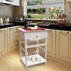 Carrello da Cucina Euro con 1 Cassetto, 2 Ripiani e 1 Cesto, Bianco