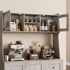 Mobiletto regolabile alto 67 pollici con ante in vetro temperato, piano spazioso, mobiletto moderno per cucina, angolo caffè, organizer da ufficio