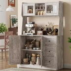 Mobiletto regolabile alto 67 pollici con ante in vetro temperato, piano spazioso, mobiletto moderno per cucina, angolo caffè, organizer da ufficio