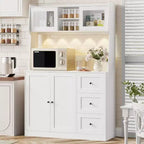 Mobiletto regolabile alto 67 pollici con ante in vetro temperato, piano spazioso, mobiletto moderno per cucina, angolo caffè, organizer da ufficio