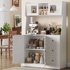 Mobiletto regolabile alto 67 pollici con ante in vetro temperato, piano spazioso, mobiletto moderno per cucina, angolo caffè, organizer da ufficio
