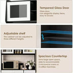 Mobiletto regolabile alto 67 pollici con ante in vetro temperato, piano spazioso, mobiletto moderno per cucina, angolo caffè, organizer da ufficio