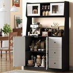 Mobiletto regolabile alto 67 pollici con ante in vetro temperato, piano spazioso, mobiletto moderno per cucina, angolo caffè, organizer da ufficio