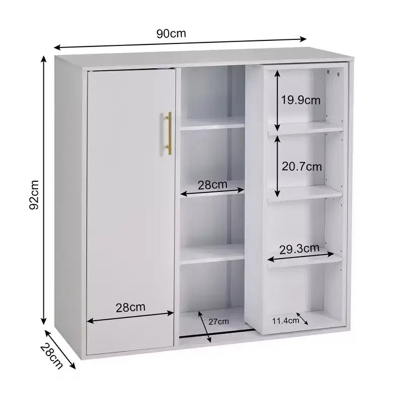 Mobiletto Contenitore a Colonna a 4 Ripiani, Dispensa da Cucina con Anta e Ripiani Regolabili, Organizzatore Autoportante per Bagno, Bianco