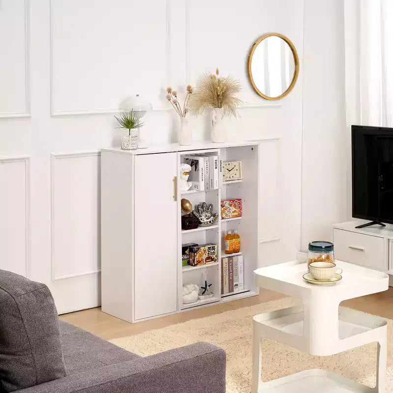 Mobiletto Contenitore a Colonna a 4 Ripiani, Dispensa da Cucina con Anta e Ripiani Regolabili, Organizzatore Autoportante per Bagno, Bianco