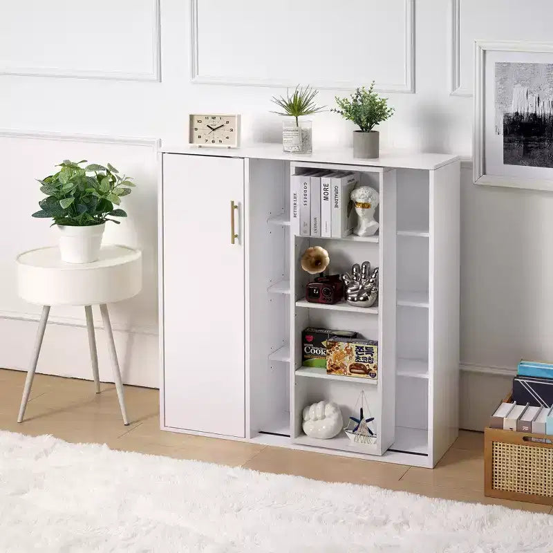 Mobiletto Contenitore a Colonna a 4 Ripiani, Dispensa da Cucina con Anta e Ripiani Regolabili, Organizzatore Autoportante per Bagno, Bianco