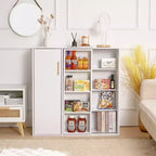 Mobiletto Contenitore a Colonna a 4 Ripiani, Dispensa da Cucina con Anta e Ripiani Regolabili, Organizzatore Autoportante per Bagno, Bianco