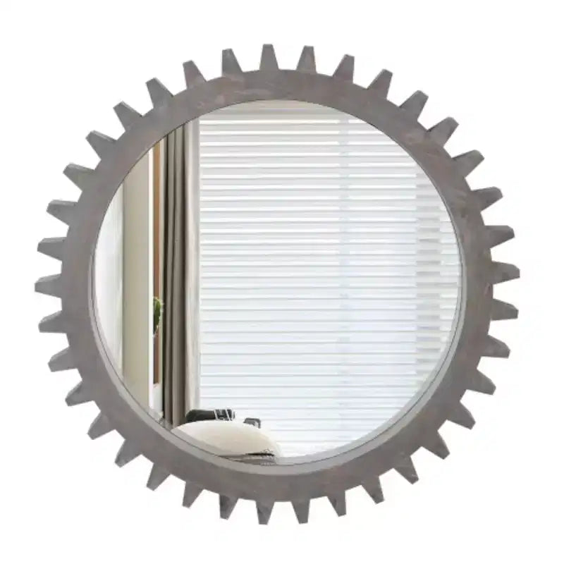Specchio Decorativo Rotondo da Parete Vintage 66 cm x 66 cm con Ingranaggi in Legno, Pesante, per Bagno Soggiorno Ingresso o da Comporre a Piacimento