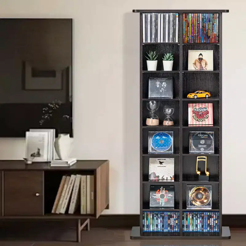 Mobiletto Porta CD/DVD, Scaffale a 8 Ripiani per DVD Contiene Fino a 464 CD, Ripiani Regolabili con 16 Scomparti, Protegge e Organizza Musica e Film