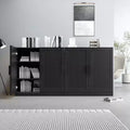 31x62x16 Wood Grain Buffet Cabinet in Black, Storage Organizer with Adjustable Shelves and Rattan Doors for Kitchen Bedroom Living/Dinning Room