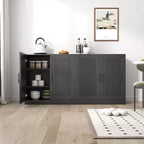 31x62x16 Credenza effetto Legno in Nero, Mobile Contenitore con Ripiani Regolabili e Ante in Rattan per Cucina, Camera da Letto, Soggiorno/Sala da Pranzo