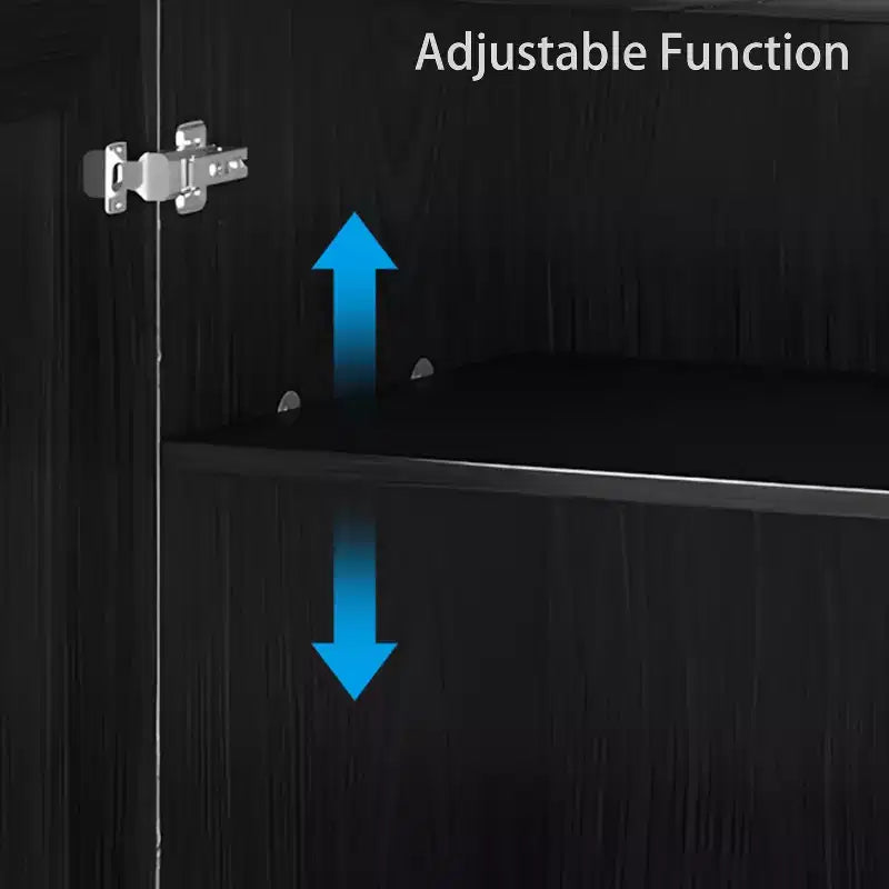 31x62x16 Credenza effetto Legno in Nero, Mobile Contenitore con Ripiani Regolabili e Ante in Rattan per Cucina, Camera da Letto, Soggiorno/Sala da Pranzo