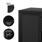 31x62x16 Credenza effetto Legno in Nero, Mobile Contenitore con Ripiani Regolabili e Ante in Rattan per Cucina, Camera da Letto, Soggiorno/Sala da Pranzo