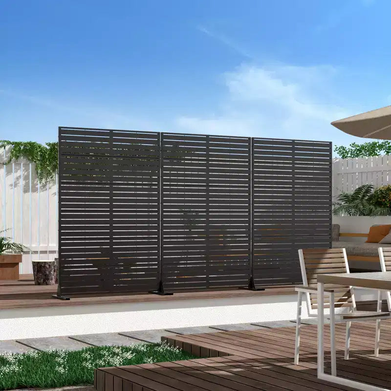 Schermo per la privacy da esterno classico con feritoie in acciaio galvanizzato nero, 183x119x41 cm, set da 6 pezzi