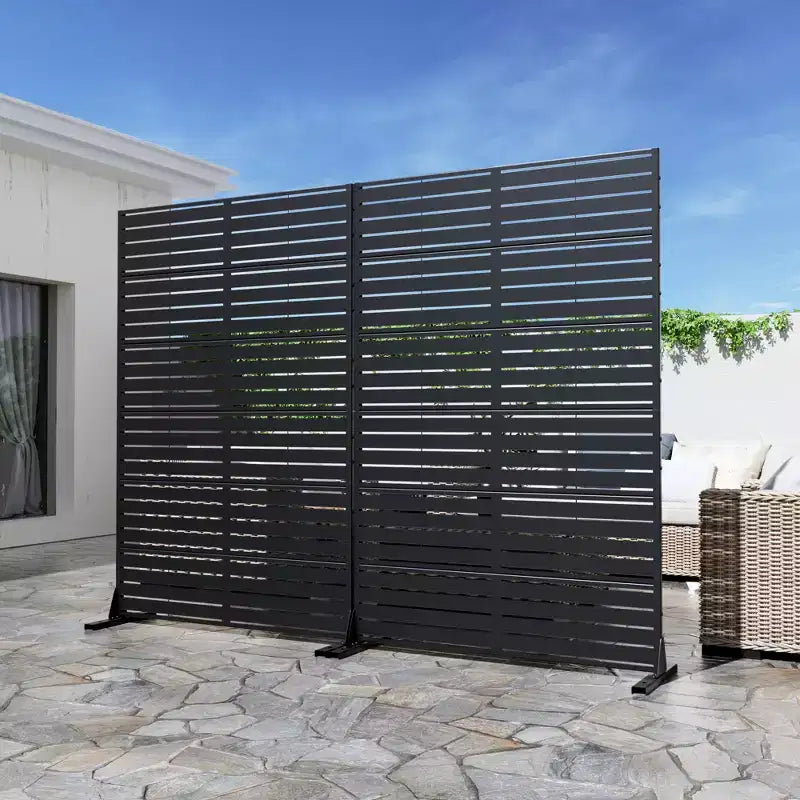 Schermo per la privacy da esterno classico con feritoie in acciaio galvanizzato nero, 183x119x41 cm, set da 6 pezzi