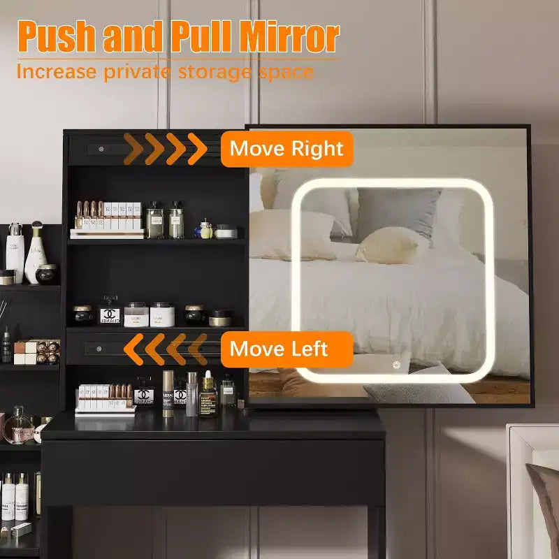 Toeletta con Luci, Toeletta Trucco con Specchio Scorrevole Illuminato, Tavolo da Trucco con Cassetti