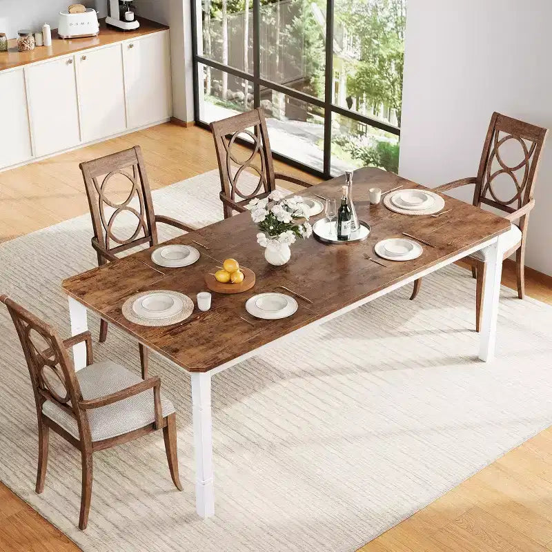 Tavolo da pranzo in stile rustico per 6-8 persone, tavolo da cucina industriale, senza sedie
