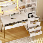 Cassettiera da camera da letto con luce e presa di corrente, Scaffale in legno con 5 cassetti, Design moderno ad alcova, Perfetta per camera da letto o spogliatoio