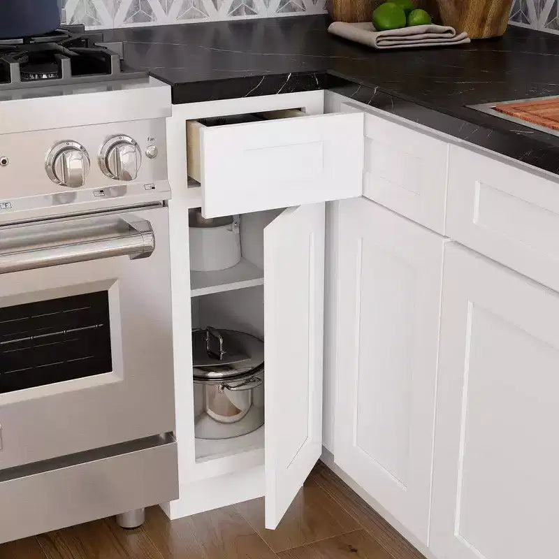 Mobile base da cucina 30,5 cm L x 87,6 cm H x 61 cm P con 1 cassetto a chiusura ammortizzata, struttura in compensato, frontale completamente a scomparsa