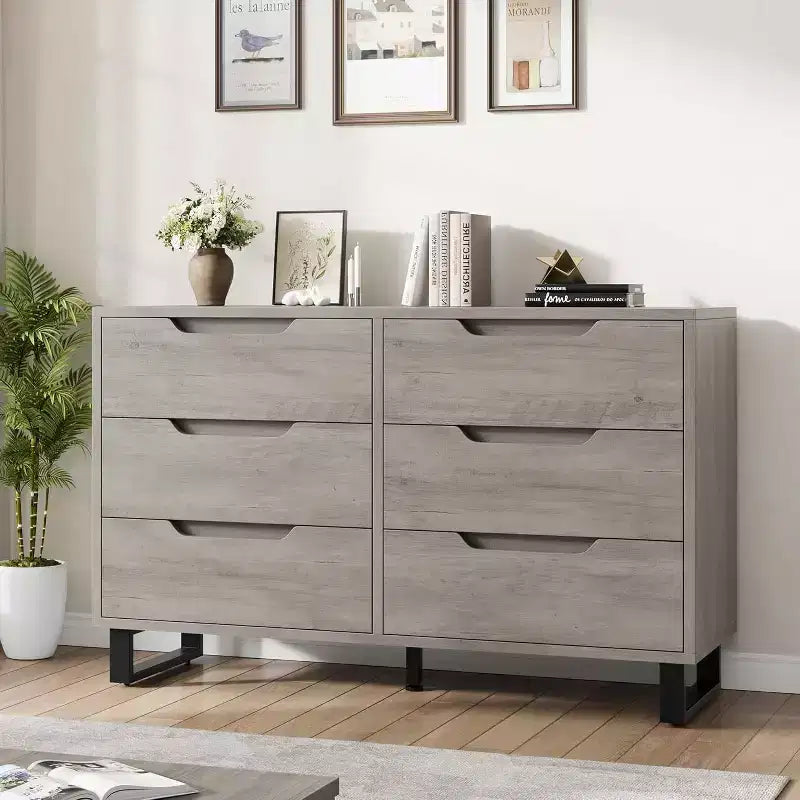 Comò a 6 cassetti per camera da letto, Comò largo 120 cm, Cassettiera verticale indipendente con ripiani, Armadio contenitore in legno per soggiorno, corridoio