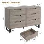 Comò a 6 cassetti per camera da letto, Comò largo 120 cm, Cassettiera verticale indipendente con ripiani, Armadio contenitore in legno per soggiorno, corridoio