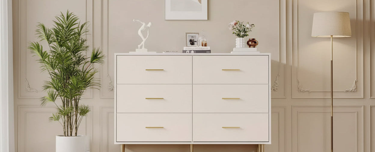 Comò moderno bianco, cassettiera in legno con gambe in metallo, bianco, 47,2 P x 15,5 L x 33,5 H, mobile contenitore per camera da letto, soggiorno, ingresso