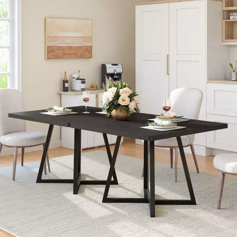Tavolo da pranzo industriale quadrato 31.49, 2 posti con legno marrone vintage e struttura in metallo nero