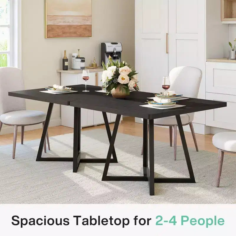 Tavolo da pranzo industriale quadrato 31.49, 2 posti con legno marrone vintage e struttura in metallo nero