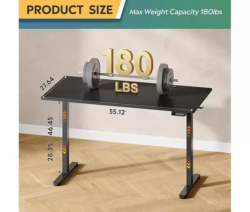 Scrivania Elettrica Regolabile in Altezza 140 x 70 cm con Supporto per Telefono, Ergonomica, per Ufficio, da Seduti a in Piedi, Nera