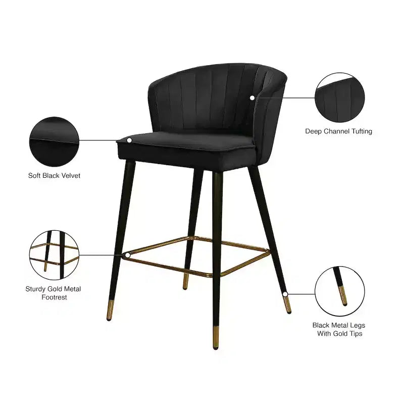 Sgabello in velluto nero, set da 2