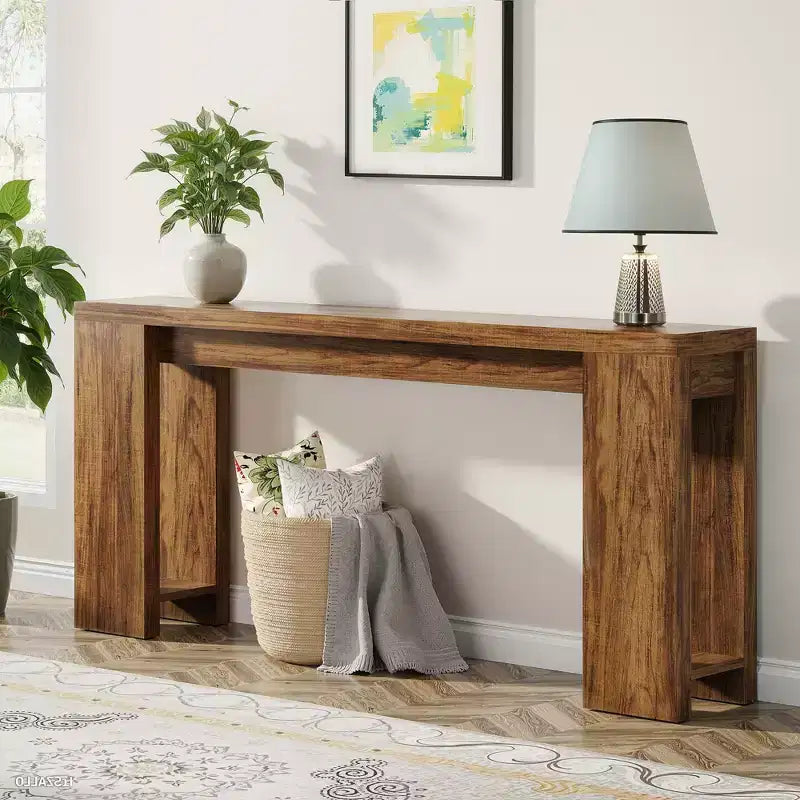 Tavolino consolle extra lungo e stretto, Tavolino d'appoggio in stile rustico vintage per la decorazione della casa