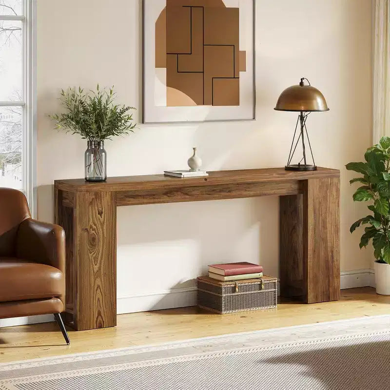 Tavolino consolle extra lungo e stretto, Tavolino d'appoggio in stile rustico vintage per la decorazione della casa