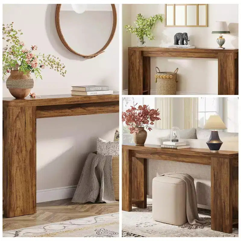 Tavolino consolle extra lungo e stretto, Tavolino d'appoggio in stile rustico vintage per la decorazione della casa