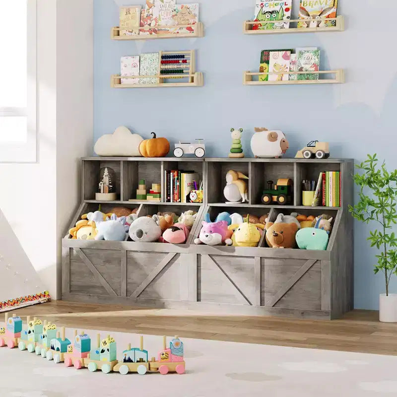 Scaffale per libri e giocattoli per bambini, Organizer porta giocattoli per bambini, Mobiletto con scaffale e porta giocattoli per bambini per sala giochi, camera da letto, cameretta