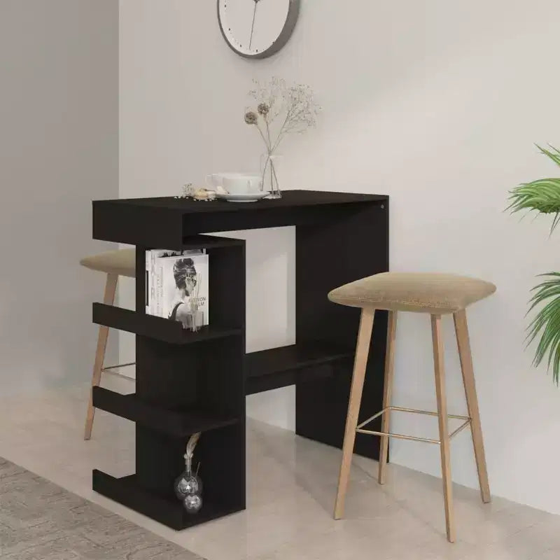 Tavolo da Bar Salvaspazio Compatto con Scaffali - 100x50x101.5 cm - Design Moderno in Nero