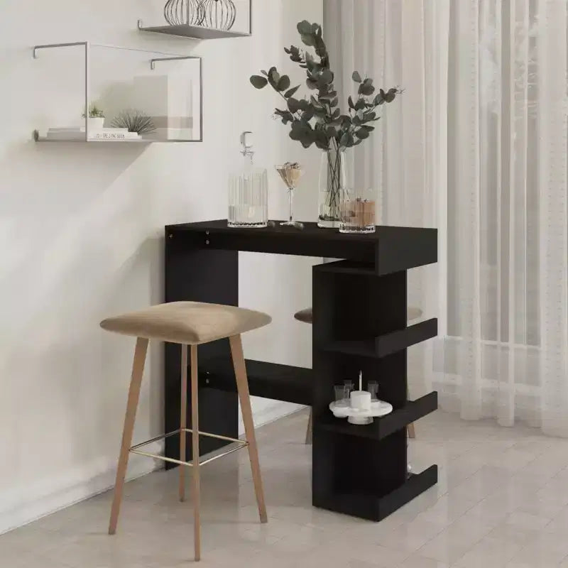 Tavolo da Bar Salvaspazio Compatto con Scaffali - 100x50x101.5 cm - Design Moderno in Nero
