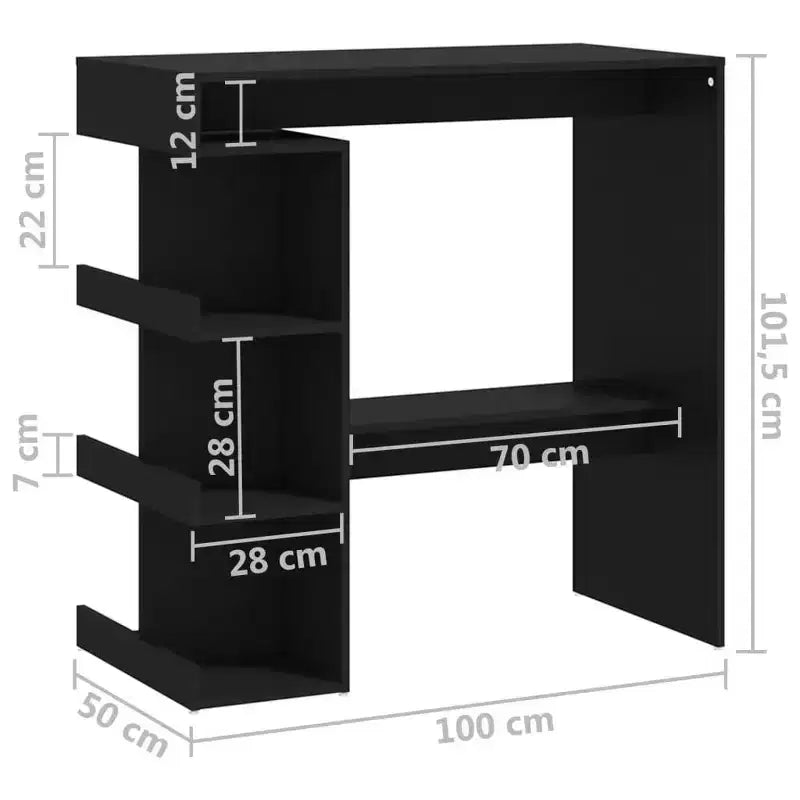 Tavolo da Bar Salvaspazio Compatto con Scaffali - 100x50x101.5 cm - Design Moderno in Nero
